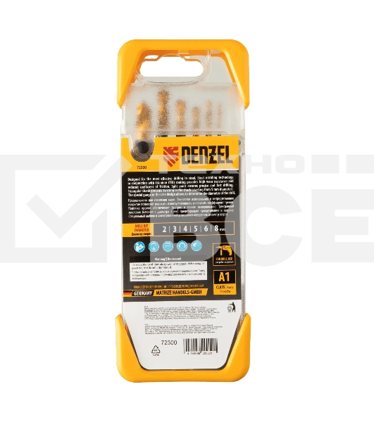 Набор сверл по металлу Denzel 2-3-4-5-6-8 мм, HSS-Tin, Golden Tip, 6 шт