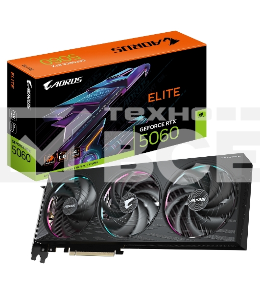 Видеокарта Gigabyte PCI-E 5.0 GV-N5060AORUS E-8GD 1.0 NVIDIA GeForce RTX 5060 8Gb 128bit GDDR7 2722/28000 HDMIx1 DPx3 HDCP Ret