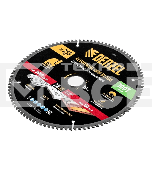 Пильный диск по алюминию Denzel ф255 х 30 мм, 100 зубьев