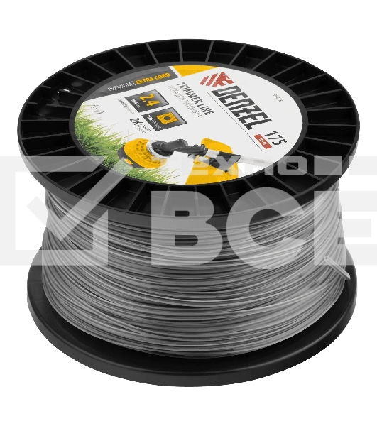 Леска для триммера Denzel двухкомпонентная квадрат, 2,4 мм х 175 м, на DIN катушке EXTRA CORD