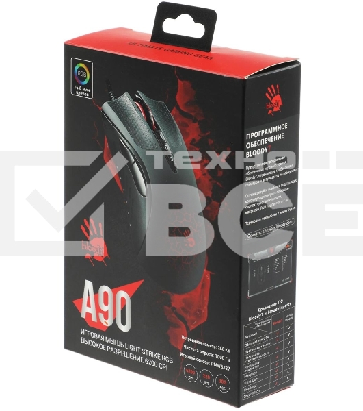 Мышь проводная A4Tech Bloody A90 черный, 6200 dpi, USB, кнопки - 8