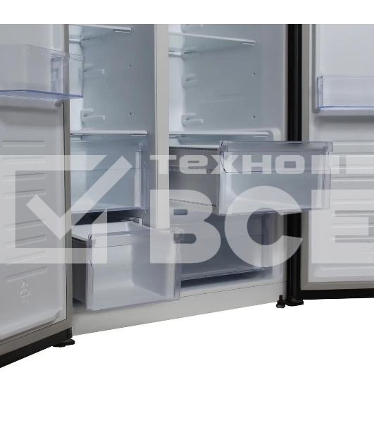 Холодильник Hyundai CS5003F черное стекло двухкамерный Side by Side 331/165л морозилка сбоку