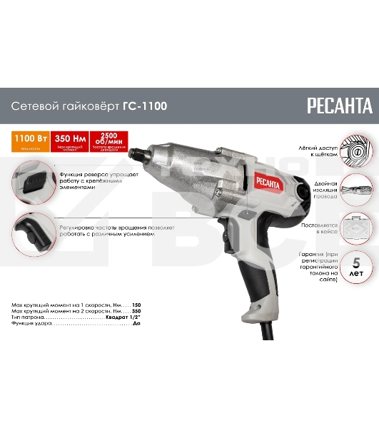 Гайковёрт сетевой ГС-1100 Ресанта