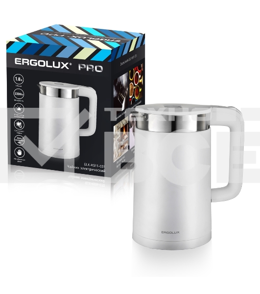 Чайник электрический ELX-KS11-C01 PRO нерж. сталь/пластик 1.8л 220-240В 2200Вт белый Ergolux 15329