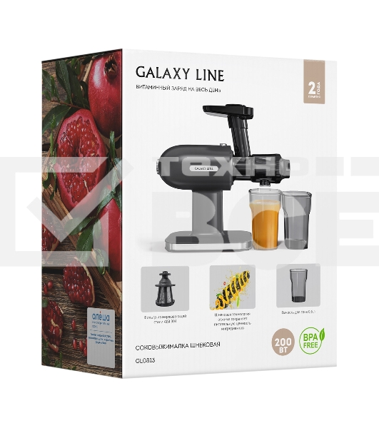Соковыжималка Galaxy Line GL 0813, черный, шнековая, 200 Вт, функция 