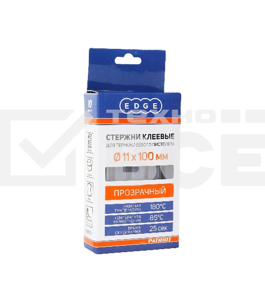 Стержни клеевые EDGE by PATRIOT 11*100мм прозрачные, упаковка 10шт