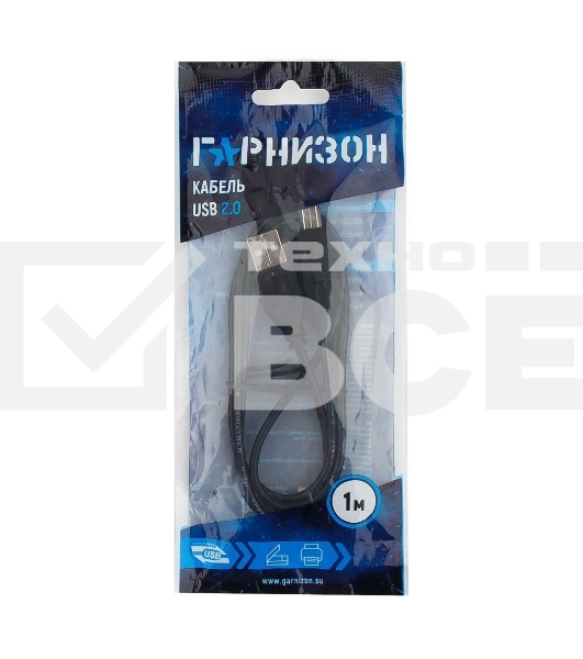 Кабель USB2.0 Гарнизон GCC-USB2-CMBM-1M, Type-C/BM, медь, 1м, черный, пакет