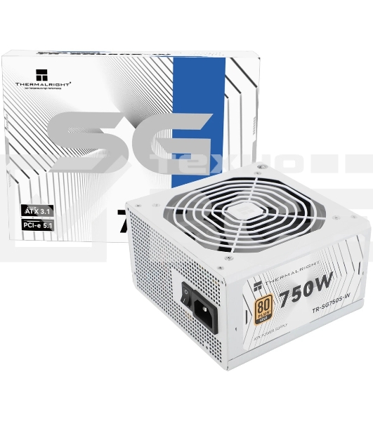 Блок питания 750W/Power Supply Thermalright, 750W 80+ Gold (ATX, 3.1, PCIe 5.1, Non-modular, 1x24(20+4)pin, 1xCPU 8(4+4)pin, 2xPCIe*2 8(6+2)pin, 5xSATA3, 1x12+4pin (12VHPWR PCIe 5.1 12+4pin 600mm), 3xMOLEX4pin, Active, 120x120мм, 150x140x86mm, APFC, white)