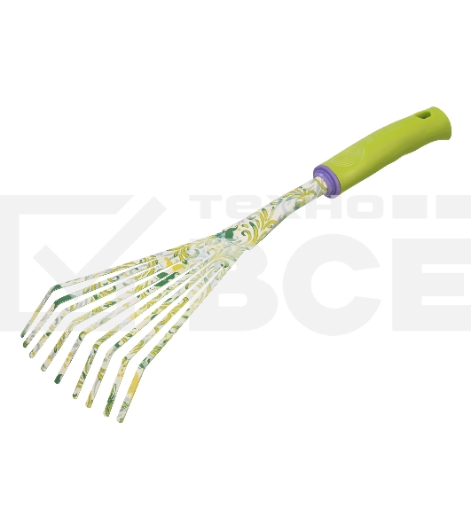 Грабли веерные 9-зубые Palisad FLOWER GREEN 75х385 мм, стальные, пластиковая рукоятка