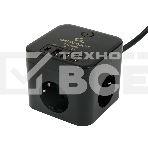 Сетевой фильтр Cablexpert Cube CUBE-3-CU3-B-1.5, 3р, 10А, 1xType-C PD, 3xUSB, 1.5м, ур.защиты 4+, черный, коробка, фото 1