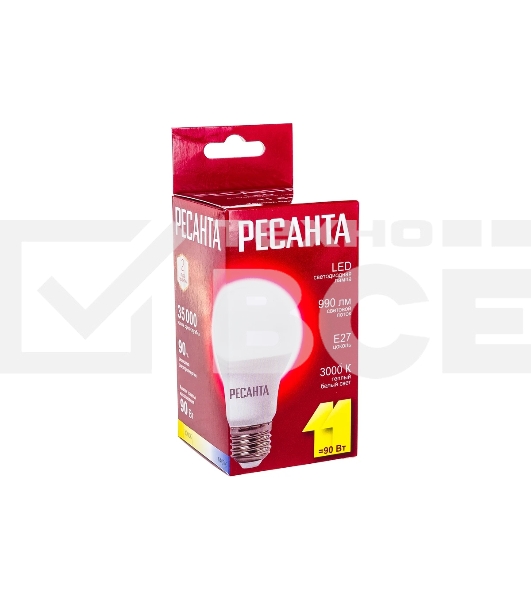 Лампа светодиодная Ресанта LL-R-A60-11W-230-3K-E27 груша, 11 Вт, тепл., Е27