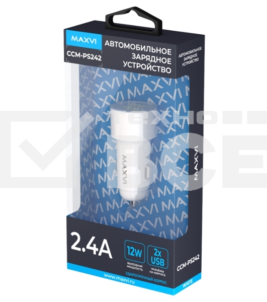 Автомобильное зарядное устройство Maxvi CCM-PS242 белый 2.4A 12W, 2xUSB