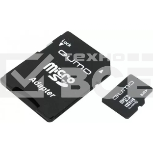 Флеш карта QUMO MicroSDHC 8GB Сlass 10 UHS-I, 3.0 с адаптером SD, черно-красная картонная упаковка