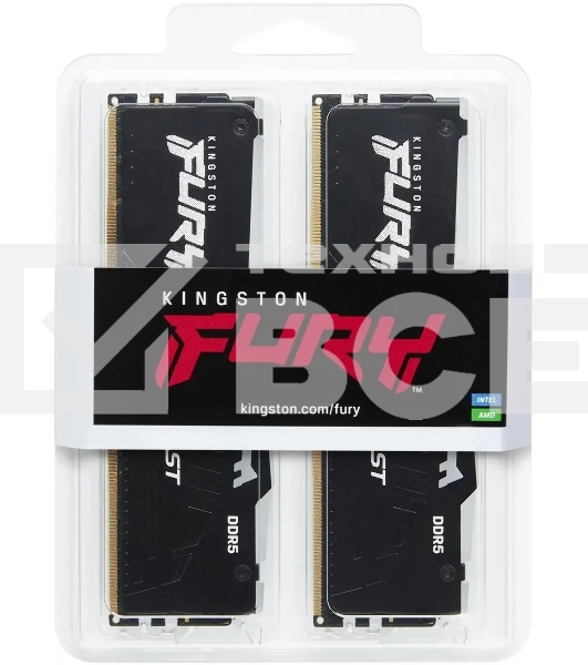 Оперативная память Kingston Fury Beast, DDR5, 32GB (2x16GB), 5600MHz, CL36, с радиаторами, RGB, черный