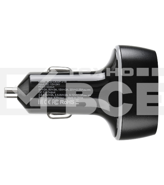 Автомобильное ЗУ ACD ACD-С632P-V1B 63Вт, 2xUSB 1PD+1QC, 3.6~20В/3А RTL