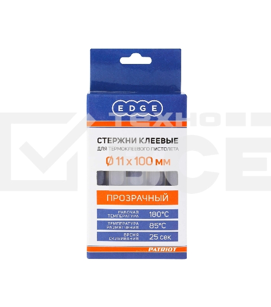 Стержни клеевые EDGE by PATRIOT 11*100мм прозрачные, упаковка 10шт