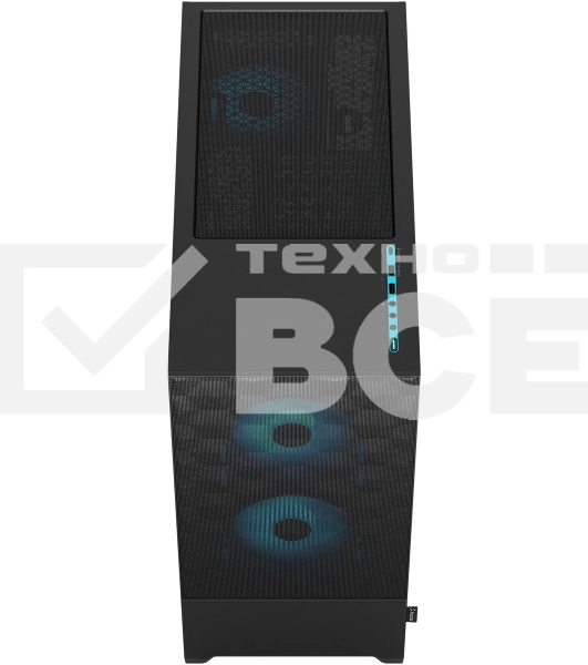 Компьютерный корпус без блока питания Fractal Design Pop Air RGb Cyan Core TG Clear Tint, Midi-Tower, 3x120мм RGb, 2xUSB-A 3.2 ATX, mATX, mITX черный/циан