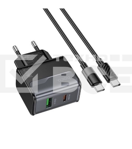 Сетевое зарядное устройство HOCO CS71Aaa 1USB+1Type-C 3.0A PD 20W+QC3.0 для Type-C Type-C,1м Midnight черный