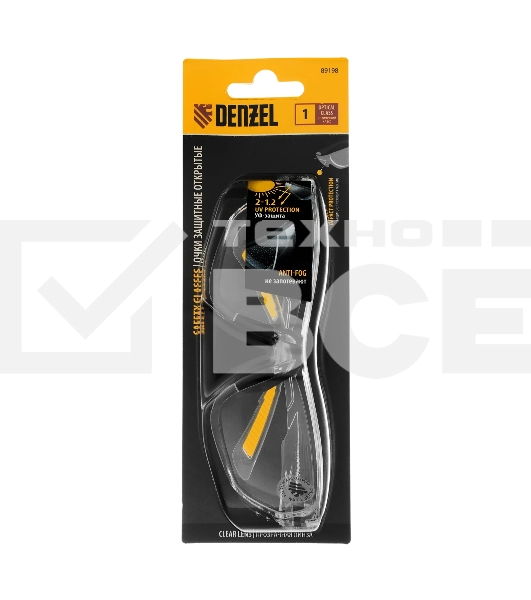 Очки защитные Denzel открытые, поликарбонатные, прозрачная линза