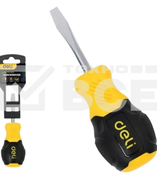 Отвертка шлицевая Deli DL6360381N 6х38мм сталь Cr-V, двухкомпонентная прорезиненная рукоять