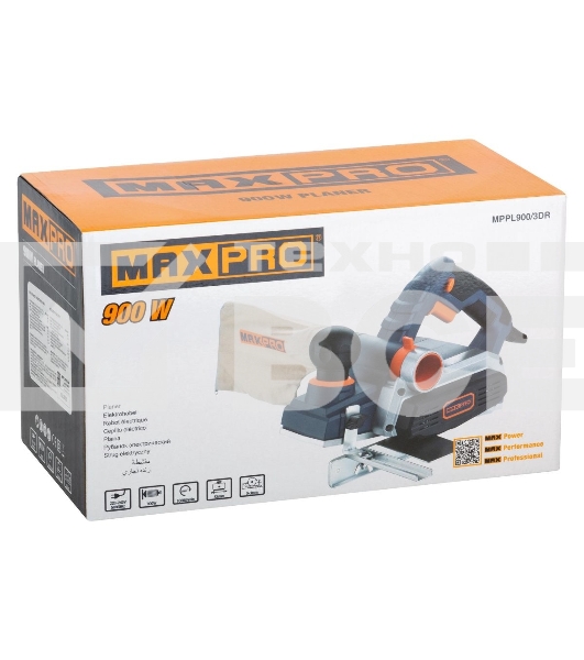 Рубанок Электрический MAXPRO MPPL900/3DR 900Вт, 16000об/мин, 82мм, Рез 0-3мм, Паз 0-16мм, 3,2кг, защ. пятка, Резиновые вставки, Пылесборник, Дополнительные ремен