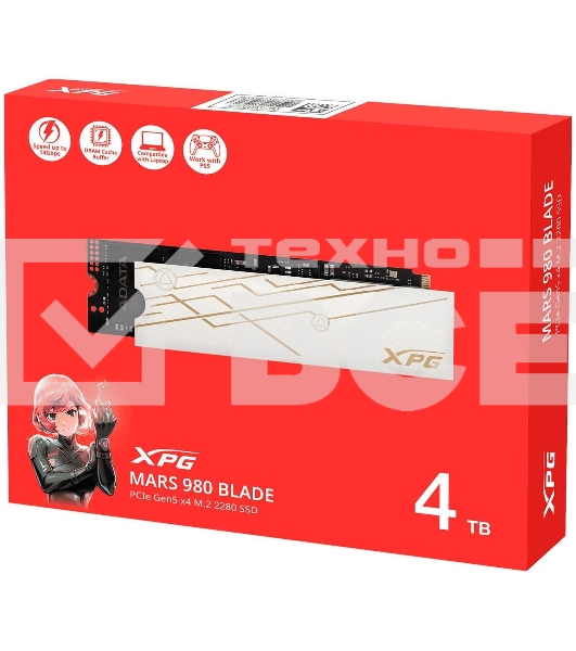 Твердотельный диск 4TB A-DATA XPG MARS 980 BLADE, M.2 2280, PCI-E 5x4, [R/W -14000/13000 MB/s] 3D-NAND