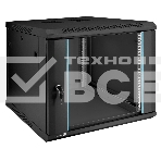 Шкаф телекоммуникационный 19' настенный 9U ExeGate EC-WM-9U.600.G.BLACK (19', 9U, 600x600x500мм (ШхГхВ), передняя дверь закаленное стекло, съемные боковые панели, пыле- и влагозащита IP23, черный RAL 9004), фото 1