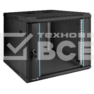 Шкаф телекоммуникационный 19' настенный 9U ExeGate EC-WM-9U.600.G.BLACK (19', 9U, 600x600x500мм (ШхГхВ), передняя дверь закаленное стекло, съемные боковые панели, пыле- и влагозащита IP23, черный RAL 9004)