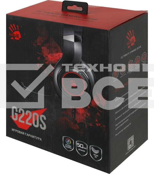 Гарнитура проводная с микрофоном A4 Bloody G220S черный 2м мониторные USB оголовье (G220S USB, BLACK)