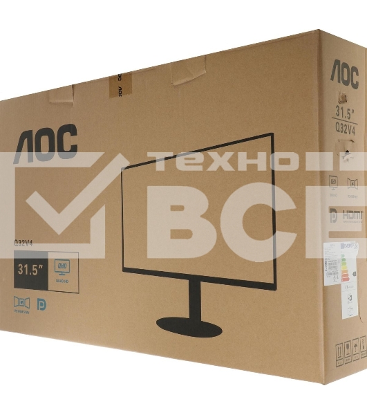Монитор 31.5' AOC Q32V4 IPS 2560x1440, 75 Гц, 4 мс, 16:9, 250 кд/м2, 1xHDMI, 1xDP, 1x3.5 мм, черный