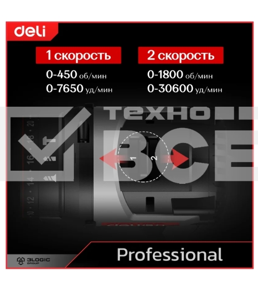Дрель-шуруповерт Deli DE-CZ20-1, Аккумуляторная, 20В, Без АКБ и ЗУ, Ударная