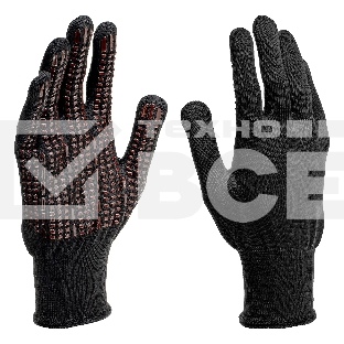 Перчатки трикотажные Сибртех, синтетическая нить, ПВХ-гель точка, черный, L, 13 класс