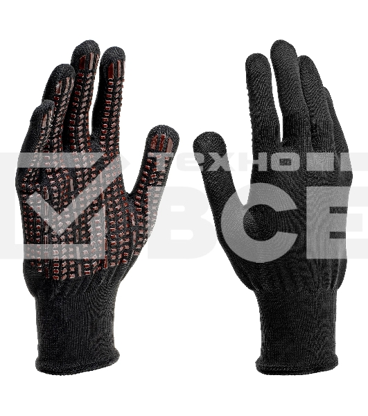 Перчатки трикотажные Сибртех, синтетическая нить, ПВХ-гель точка, черный, L, 13 класс