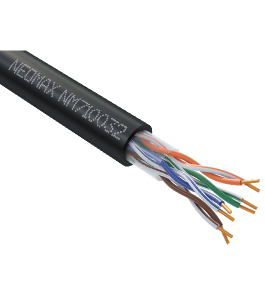 Кабель NEOMAX NM710032 U/UTP cat.5e 4x2x0.52, 24 AWG, медь, внешний, PE, 305м, черный