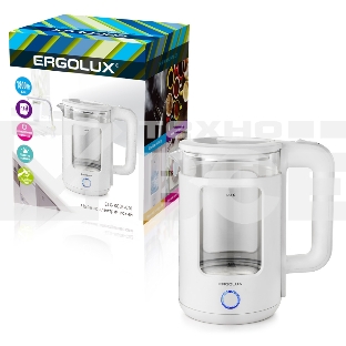 Чайник электрический ELX-KG08-C01 стекло/пластик 1.8л 220-240В 1800Вт бел. Ergolux 15334