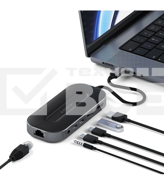 Док-станция (USB-хаб) Satechi ST-U4MGEM серый космос USB4 Multiport w2.5G Ethernet (1xUSB 3.2, 2xUSB Type-C, 1xHDMI, RJ-45, Audio Jack), до 100 Вт,