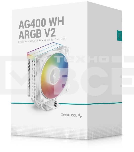 Кулер для процессора DEEPCOOL AG400 WH ARGB V2 белый 120мм алюминий+медь 2100rpm 31.6db 4-pin 220W 152мм