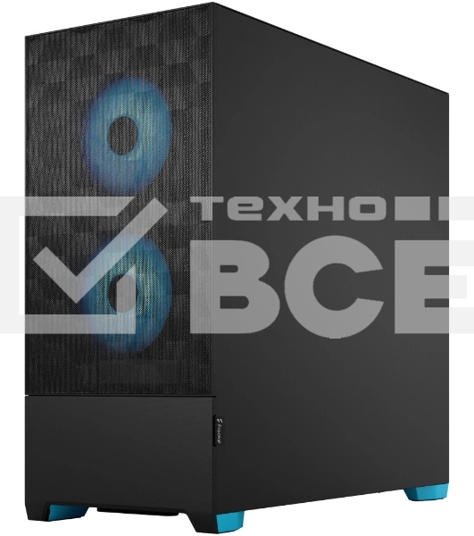 Компьютерный корпус без блока питания Fractal Design Pop Air RGb Cyan Core TG Clear Tint, Midi-Tower, 3x120мм RGb, 2xUSB-A 3.2 ATX, mATX, mITX черный/циан