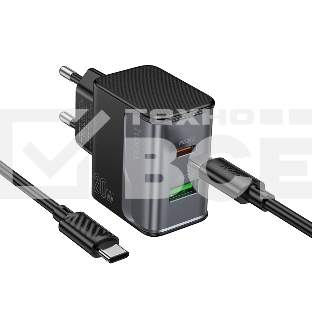 Сетевое зарядное устройство HOCO CS71Aaa 1USB+1Type-C 3.0A PD 20W+QC3.0 для Type-C Type-C,1м Midnight черный
