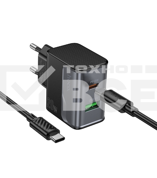 Сетевое зарядное устройство HOCO CS71Aaa 1USB+1Type-C 3.0A PD 20W+QC3.0 для Type-C Type-C,1м Midnight черный