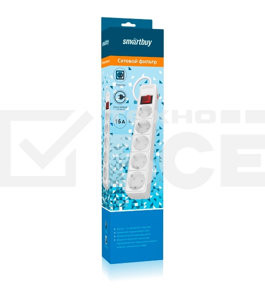 Сетевой фильтр Smartbuy (SBSP-5-18-W) 5 гн х 1,8 м белый