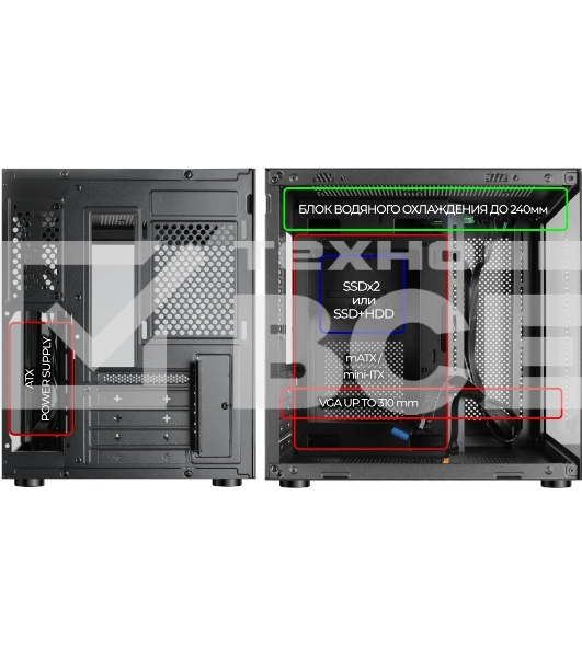 Компьютерный корпус Ginzzu V100 закаленное стекло 1хUSB 3.0,1хUSB 2.0, AU mATX