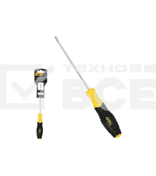 Отвертка шлицевая Deli DL6361001N 6х100мм сталь Cr-V, двухкомпонентная прорезиненная рукоять