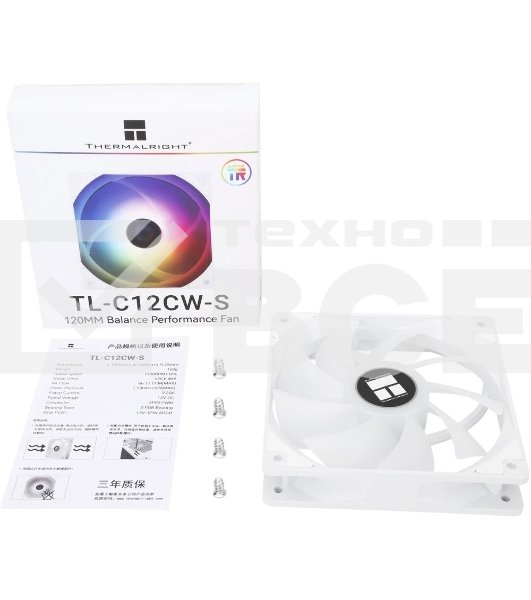 Кулер для корпуса Thermalright TL-C12CW-S (120x120x25мм, 4-pin PWM, ARGb, 66.17CFM, 25.6dBA, 1550RPM, белый)