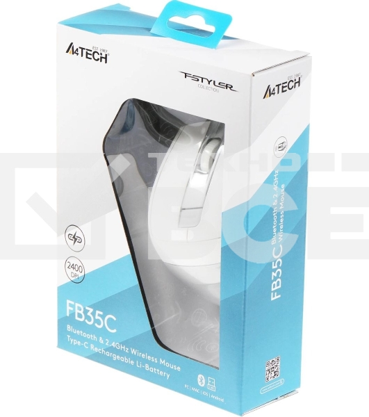 Мышь беспроводная A4Tech Fstyler FB35C белый, 2000 dpi, радиоканал, Bluetooth, USB, кнопки - 6