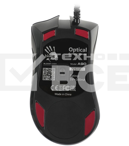 Мышь проводная A4Tech Bloody A90 черный, 6200 dpi, USB, кнопки - 8