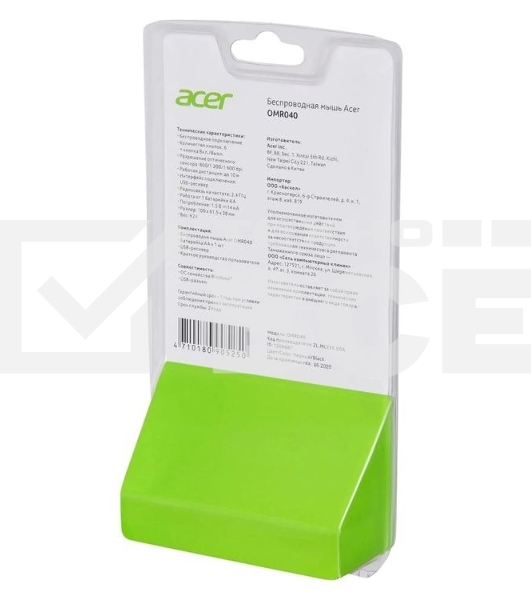 Мышь беспроводная Acer OMR040 черный, 1600 dpi, радиоканал, USB, кнопки - 6