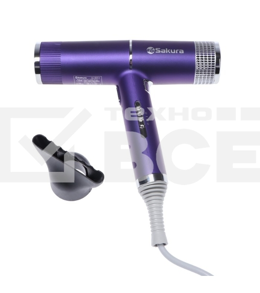 Фен SAKURA SA-4051V фиолетовый/серый, 1600 Вт, компактный