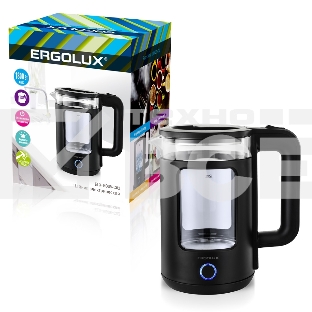 Чайник электрический ELX-KG08-C02 стекло/пластик 1.8л 220-240В 1800Вт черный Ergolux 15333