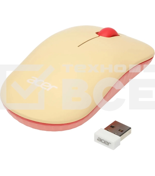 Мышь беспроводная Acer OMR205 бежевый/розовый, 1200 dpi, радиоканал, USB, кнопки - 3